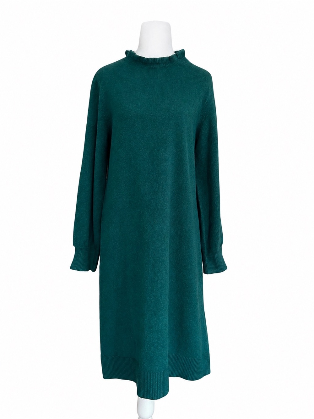 NWT J. Crew Factory Extra Soft Yarn Ruffleneck Sweater Dress Emerald Green M
